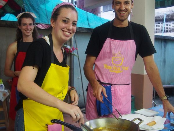 Students at individual cooking station